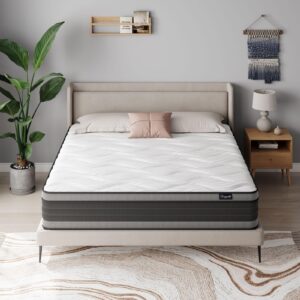 Vesgantti Queen Mattress, 14 Inch Hybrid Innerspring Mattress with Memory Foam, Individually Pocket Coils for Motion Isolation, Queen Size Mattress in a Box, Medium Firm Feel