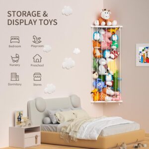 Befayoo Corner Stuffed Animal Storage Organizer - Kids Stuffed Animal Holder with Length Adjustable - Wall Plush Storage for Nursery Playroom Bedroom (White)