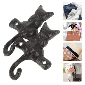 STOBAZA 2pcs European Classical Cast Iron Cat Hook Iron Hanging Hooks Cat Wall Hooks Metal Clothes Hanger Black Cat Hook Single Key Hook Vintage Wall Hooks Wall Mount Hook Animal Coat