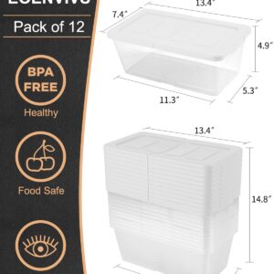 EOENVIVS Plastic Storage Bins with Lids, 12 Packs Set, Storage Boxes with Lids and Stackable Shoe Boxes For Organization, Clear Plastic Storage Containers For Closet Home Office, White