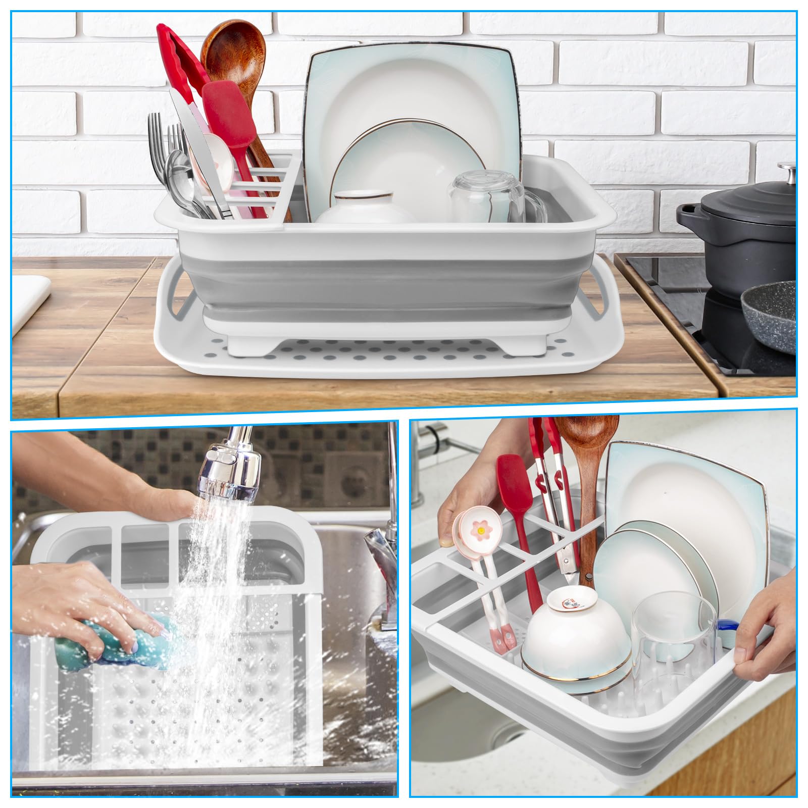 Collapsible Dish Drying Rack Portable Dish Drainers for Kitchen Counter with Drainboard,Kitchen Sink Organizer Basket RV Accessories Camper Kitchen Organization Storage Dish Rack Over Sink Drying Rack