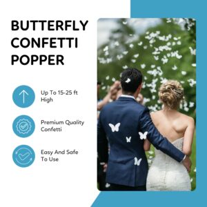 6 Pack White Butterfly Wedding Confetti Cannon Poppers | Biodegradable Butterfly Confetti | TUR Party Supplies | Up to 25ft | Giant (12”) | Party Poppers for Weddings, Birthdays, and Graduations