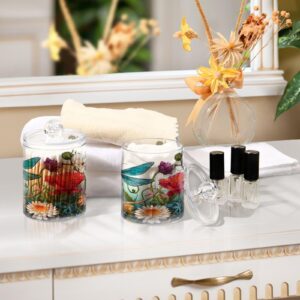 2 Pack Qtip Holder Dispenser with Lids, Dragonfly Flowers Floral Plastic Storage Containers,Bathroom Canisters Organizer for Cotton Ball, Cotton Swab, Cotton Round Pads, Floss 21214450