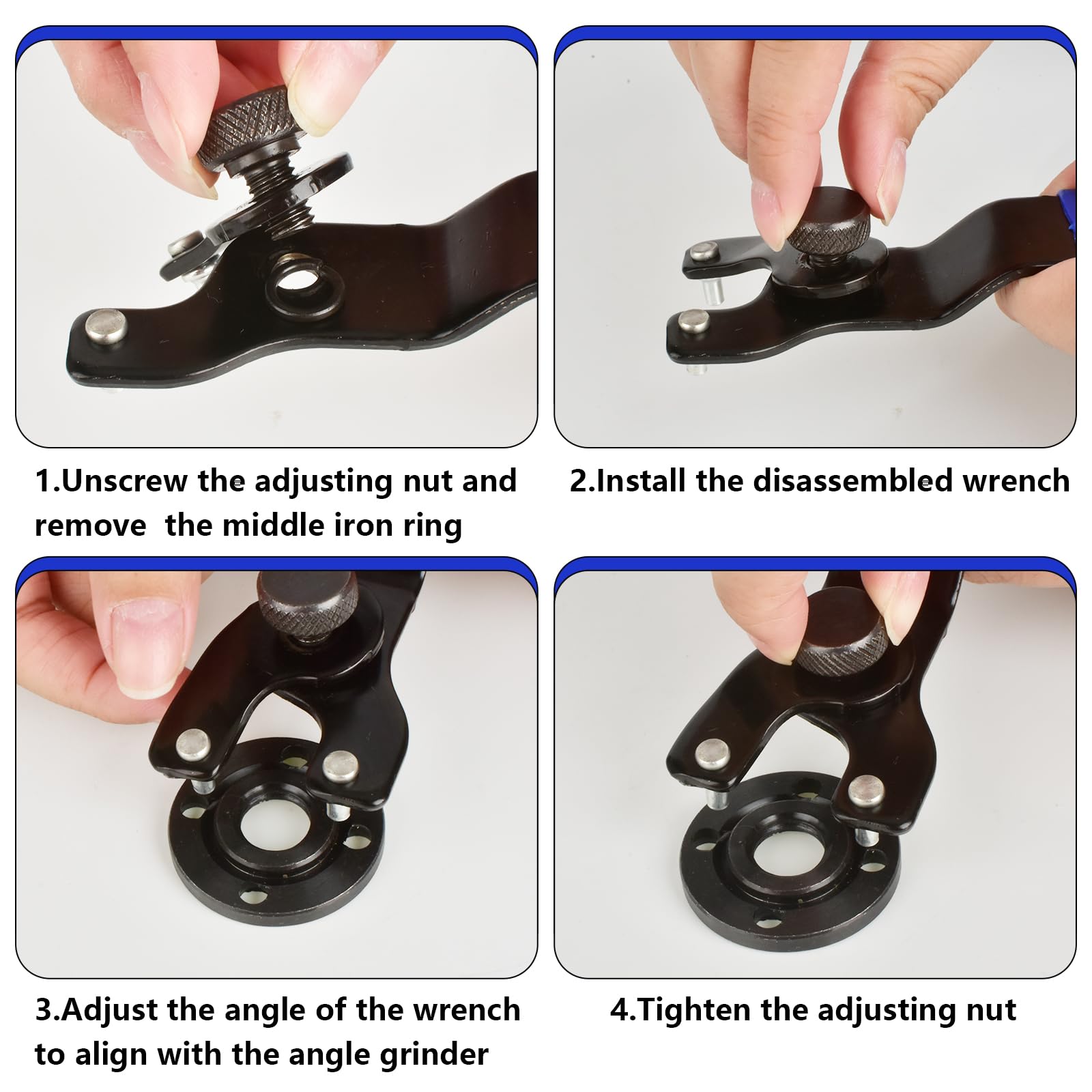 1-Pack Adjustable Angle Grinder Wrench with 2 Pairs Grinder Flange Nut Universal Adjustable Angle Grinder Wrench Angle Grinder Nut and Pin Spanner Compatible with Dewalt Grinder or other Grinders