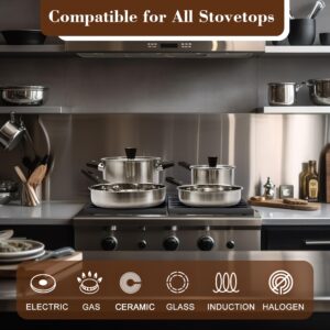 Pots and Pans Set, 6-Piece Stainless Steel Kitchen Cookware Set with Stay-Cool Handles, kitchen Cooking Sets Pots and Pans Compatible with Gas, Electric & Induction, Dishwasher Safe