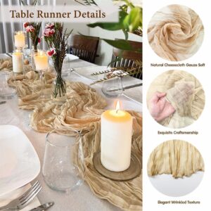 Table Runner 10ft Nude, BGHEOUYV Cheesecloth Table Runner 35x120 inch, Christmas Table Runner Gauze Rustic Table Runner for Bridal Shower Decorations, Wedding Thanksgiving Christmas Birthday Decor