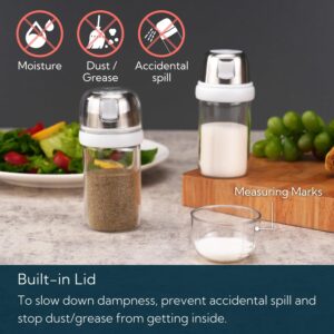 KTCHENDAO 2 in 1 Glass Salt and Pepper Shaker with Side Pour Spout, Built-in Lid for Moisture-proof, Elegant Borosilicate Glass Salt Pepper Dispenser set for Kitchen, BPA Free,4oz (White)