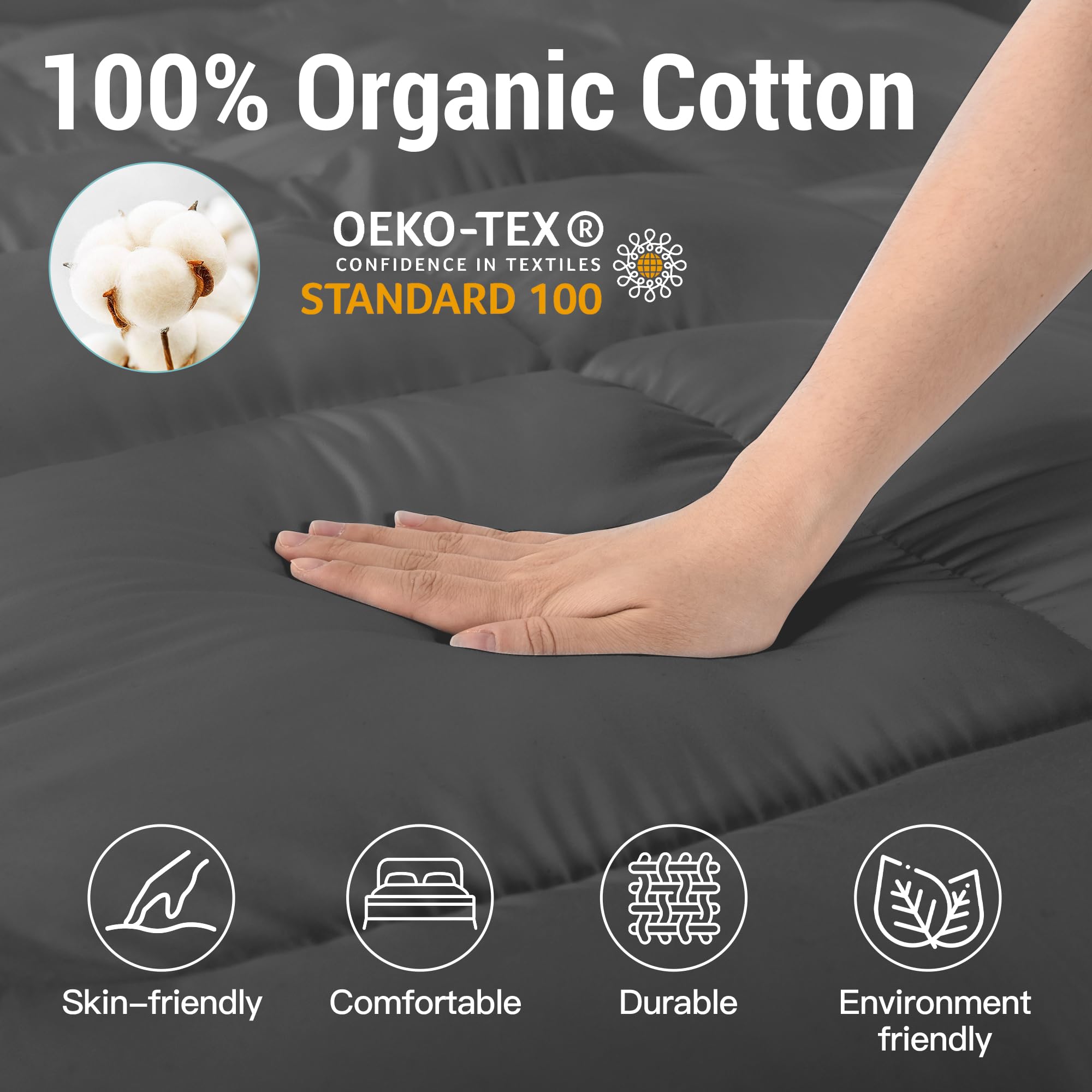 NEXHOME PRO Mattress Topper King, Extra Thick Cooling Mattress Pad with Elastic Bands, Organic Down Alternative Filled Pillow Top for Back Pain Relief