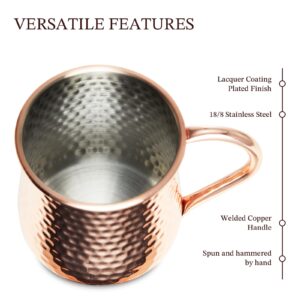 KITESSENSU Moscow Mule Mugs Set of 4 | 18 oz Hammered Copper Mugs Keep Cocktails Well-chilled | Copper Cups for Drinking Cocktails