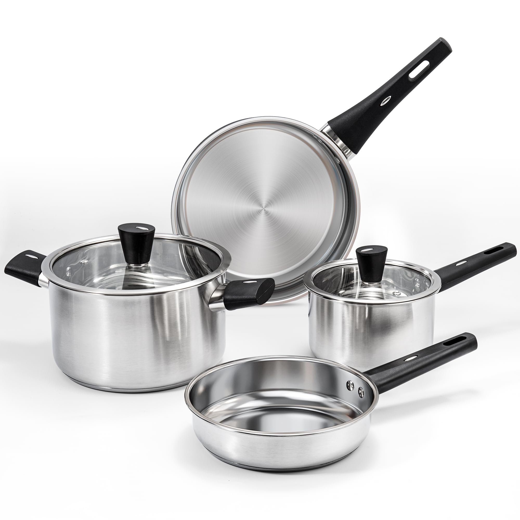 Pots and Pans Set, 6-Piece Stainless Steel Kitchen Cookware Set with Stay-Cool Handles, kitchen Cooking Sets Pots and Pans Compatible with Gas, Electric & Induction, Dishwasher Safe