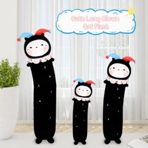 Long Cat Plush Body Pillow, Cute Clown Plush Long Cat Throw Pillow, Kawaii Stuffed Animal Clown Cat Plush Toys for Kids, Boys, Girls (Black, 110cm/43in)