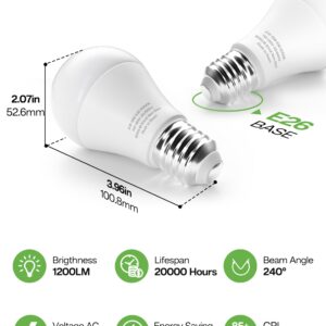 Eastiya Dusk to Dawn Sensor LED Outdoor Light Bulb, Daylight White 5000K, A19 13W(100 Watt Equivalent) Bright Porch Lighting, 1200LM, Auto-On/Off Photocell Sensor for Garage Yard Patio Garden-4 Pack