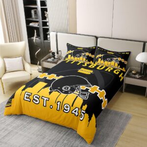 Erosebridal American Football Lovers 100% Organic Cotton Duvet Cover Full,Football Bedding Set,Sports Comforter Cover,Football Fans Bed Sets with 2 Pillow Shams Bedroom Decor,(Pittsburgh)