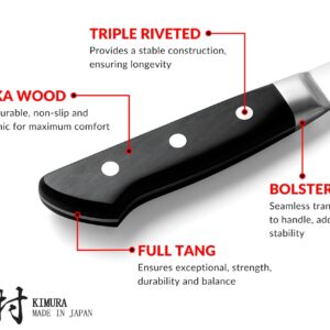 Kimura Chef Knife, [Made in Japan], 8 inch Professional Kitchen Knife, Sharp High Carbon Molybdenum Vanadium Stainless Steel Knives, Gyuto Knife with Ergonomic Pakkawood Handle - Japanese Chef's Knife