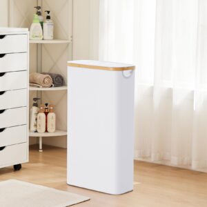 Fiona's magic Slim Laundry Hamper with Lid, 63L Narrow Laundry Basket with Removable Bag, White Collapsible Dirty Clothes Basket, Thin Tall Storage Basket for Bathroom, Bedroom