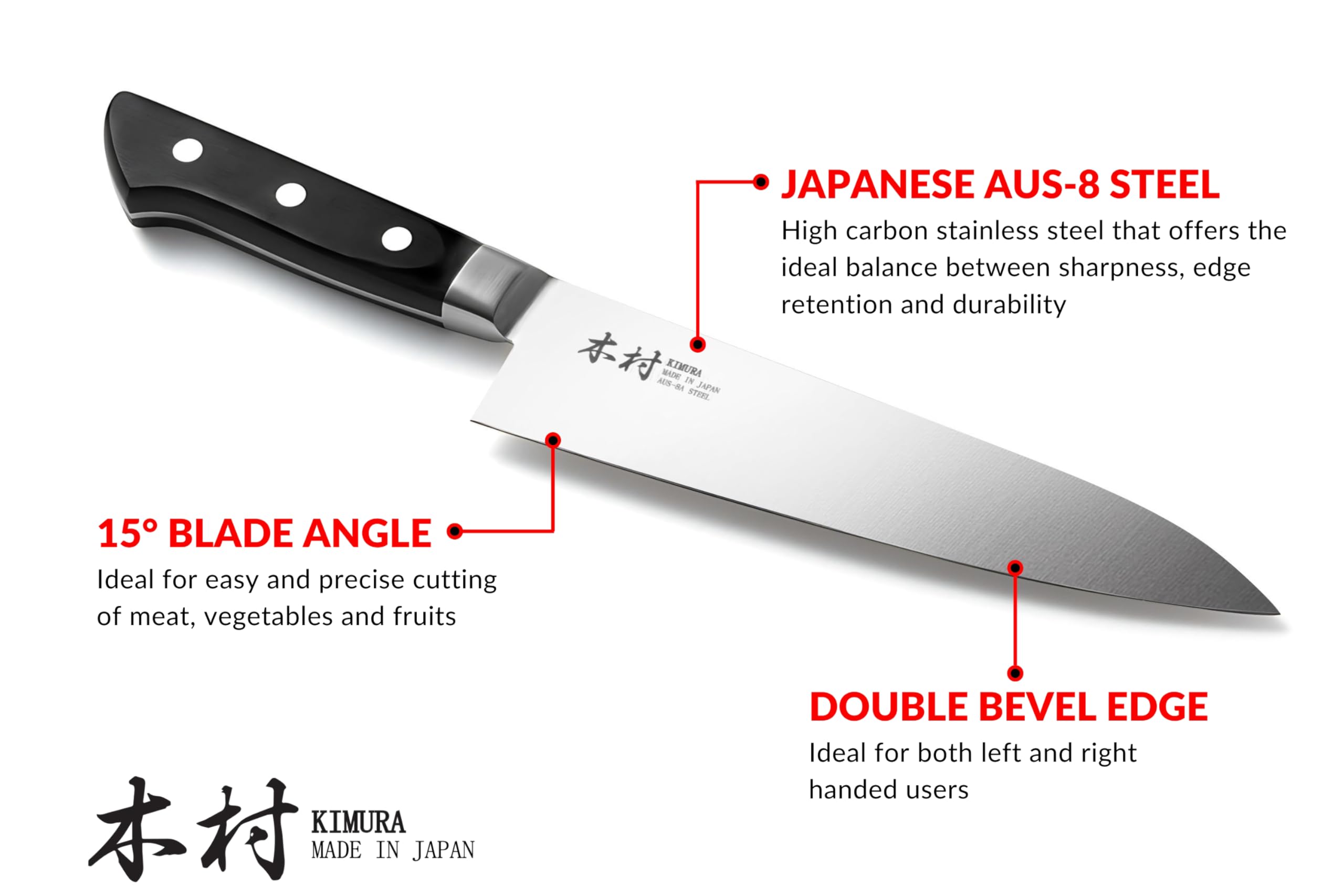 Kimura Chef Knife, [Made in Japan], 7 inch Professional Kitchen Knife, Sharp High Carbon Molybdenum Vanadium Stainless Steel Knives, Gyuto Knife with Ergonomic Pakkawood Handle - Japanese Chef's Knife