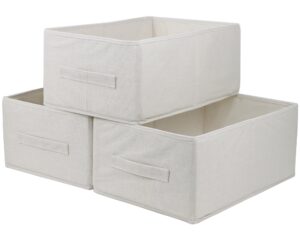 fabric storage bins, 3 pack foldable storage baskets for shelves, decorative linen closet organizers and storage, storage box container for organizing clothes toy pantry wardrobe closet (3pc-white)