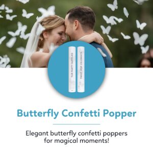 6 Pack White Butterfly Wedding Confetti Cannon Poppers | Biodegradable Butterfly Confetti | TUR Party Supplies | Up to 25ft | Giant (12”) | Party Poppers for Weddings, Birthdays, and Graduations