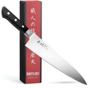 kimura chef knife, [made in japan], 8 inch professional kitchen knife, sharp high carbon molybdenum vanadium stainless steel knives, gyuto knife with ergonomic pakkawood handle - japanese chef's knife