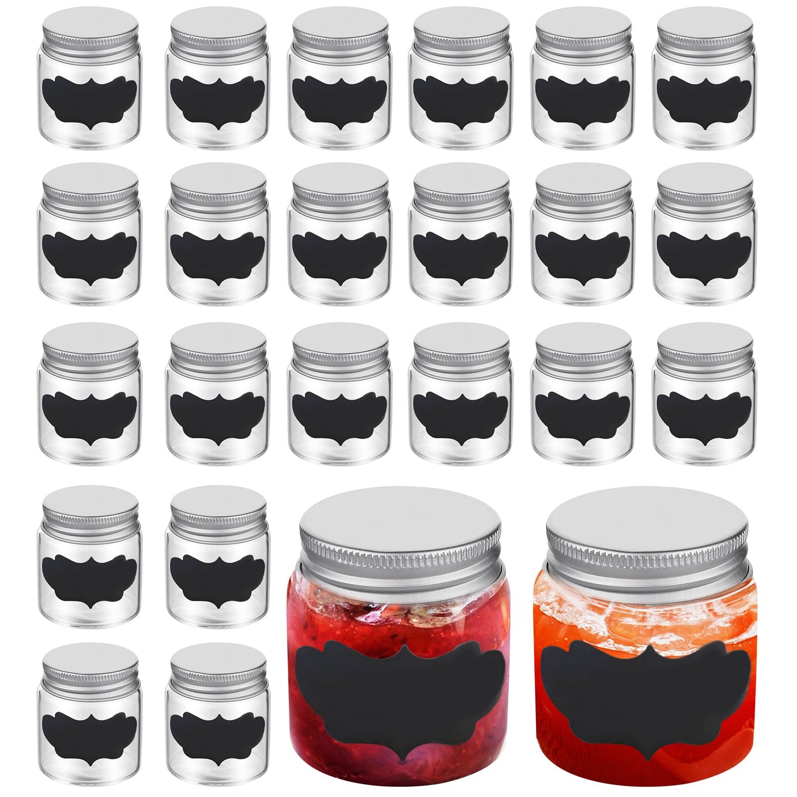 Voittozege 1.7oz Mini Mason Jars with Lids, 24 Pack Small Glass Bottles with Cap and 24 Pcs Labels, Round Clear Jars Food Container Mini Spice Jars for Jam, Honey, Wedding Shower Favors