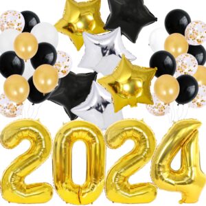 YuBoBo Graduation Decorations Class of 2024 Balloon Party New Year Decor Supplies 2024 Congrats Gard Balloon Black And Gold 39 Pieces 32 Inch Balloon Set