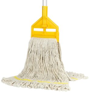 commercial mop heavy duty industrial cotton mop with long handle,looped-end string wet mops for home,garage,office, workshop, warehouse floor cleaning