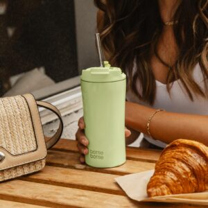 BOTTLE BOTTLE Insulated Coffee Tumblers with Dual-use Lid and Straw Double Walled Iced Travel Coffee Mug for Woman and Man 12oz Stainless Steel Tumbler with Handle（avocado green）