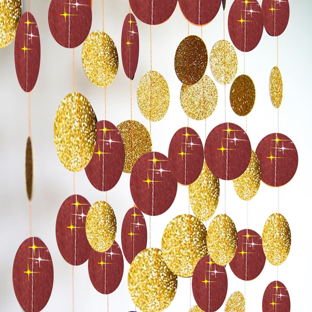 Graduation Decorations Burgundy Gold 2024/Fall Bridal Shower Wedding/Maroon Gold Graduation Party Decorations/Burgundy Gold Birthday Decorations Burgundy Paper Garlands