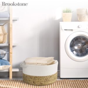 BROOKSTONE, 2 Wicker Cotton Rope Storage Baskets, Woven Bin with Handles, Baby Nursery Organizer, Suitable for Any Décor Style