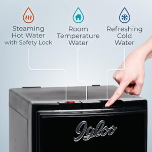 Igloo Retro Bottom Load Water Dispenser, Hot, Cold or Room-Temperature Water, Holds 3 or 5 Gallon Bottles, Child Safety Lock, Perfect for Homes, Kitchens, Dorms, Black