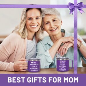 Fanunny Best Mom Gifts from Son, Daughter, Thank You Inspirational Gift for Women, Ideas Birthday Christmas Mothers Day Present, Purple Coffee Mug Cup with Handle