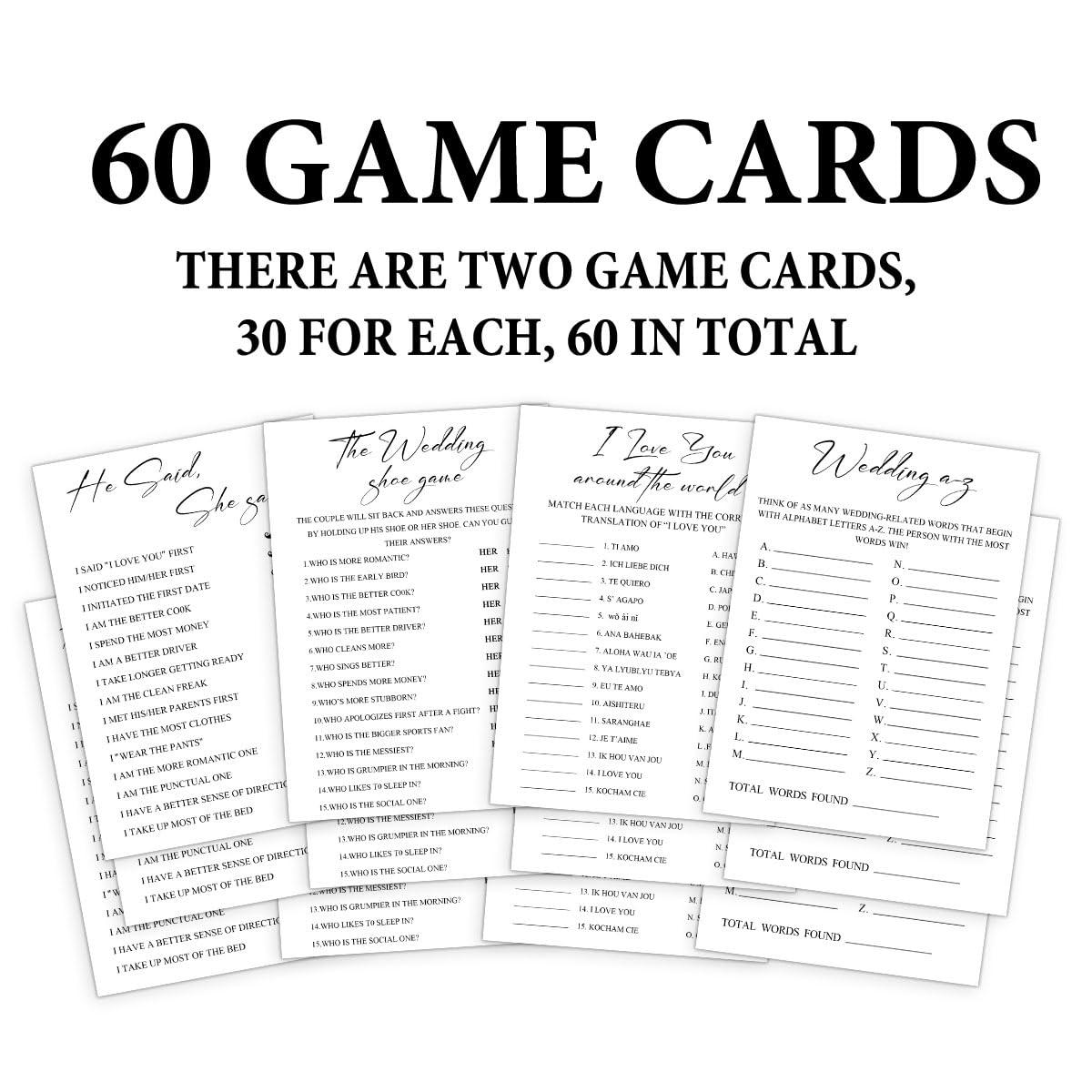 Bridal Shower Games Set - Wedding Shower Games for Guest, Bachelorette Party Ideas, Double Sided Game for Wedding Bridal Shower Engagement Bachelorette Anniversary Party