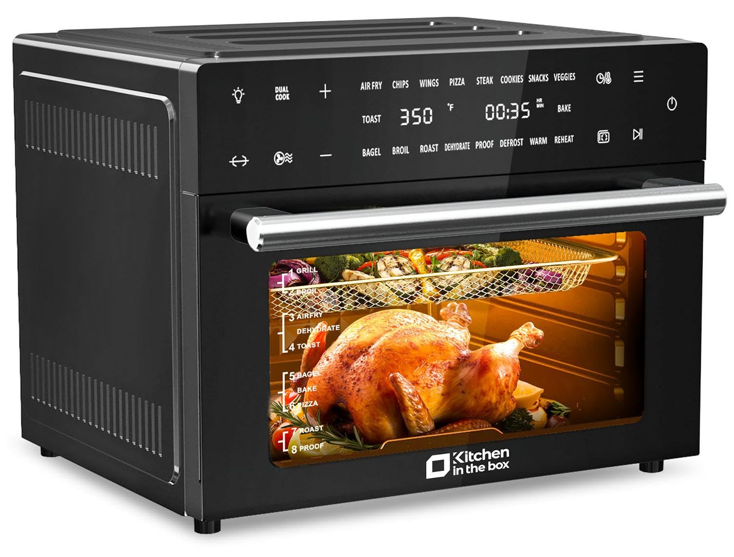 Kitchen in the box 32 QT Extra Large Toaster Oven Air Fryer Combo, 18-in-1 Convection Toaster Oven Countertop with Baking, Dehydrate and Rotisserie, 6 Accessories, 1800W