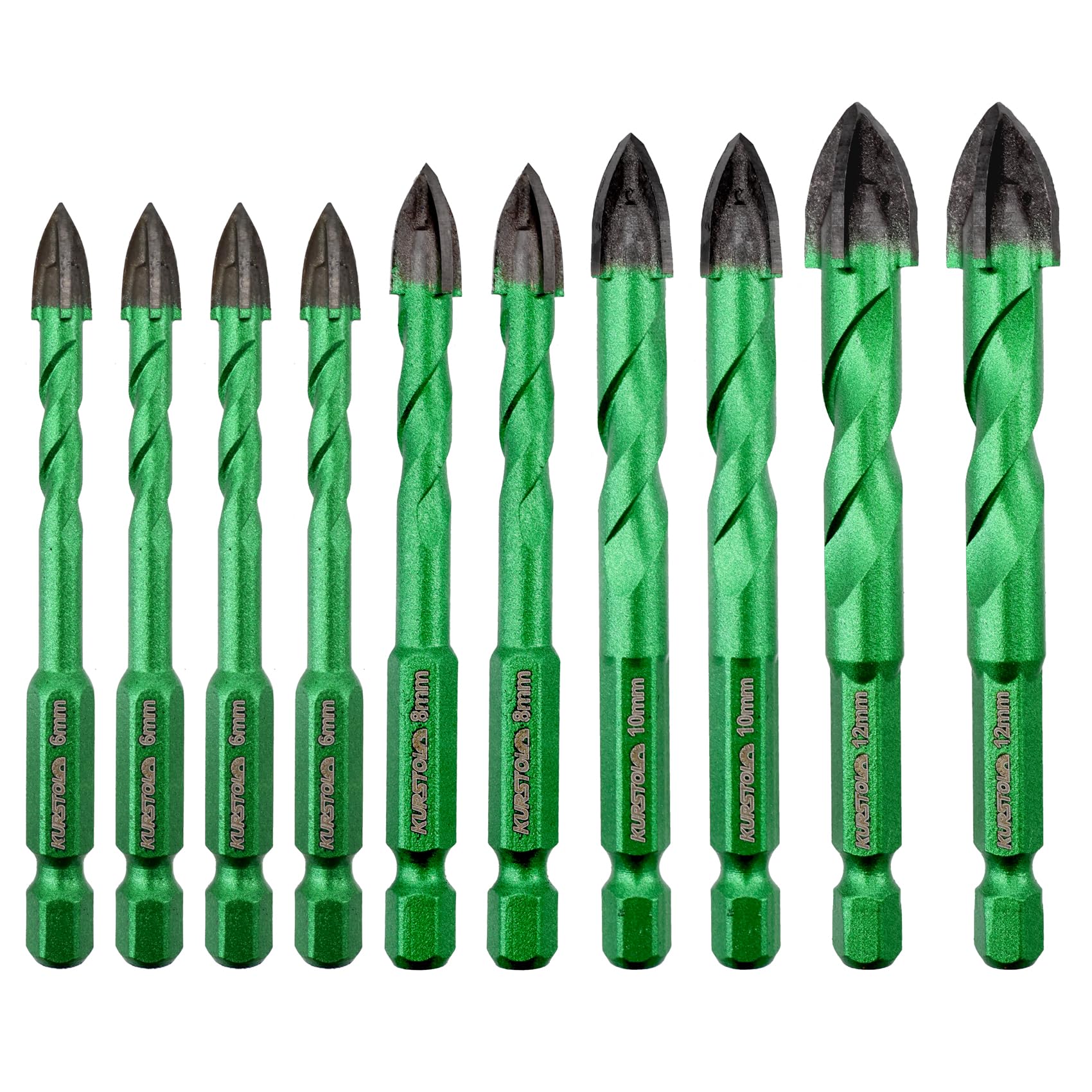 KURSTOL Masonry Diamond Drill Bit - 10pcs 1/4"-1/2" Concrete Diamond Hole Saw Set for Wood Plastic Brick Ceramic Tile Etc,Diamond Core Drill Bit Carbide Tips Quick Change Shank Fixed on Drills