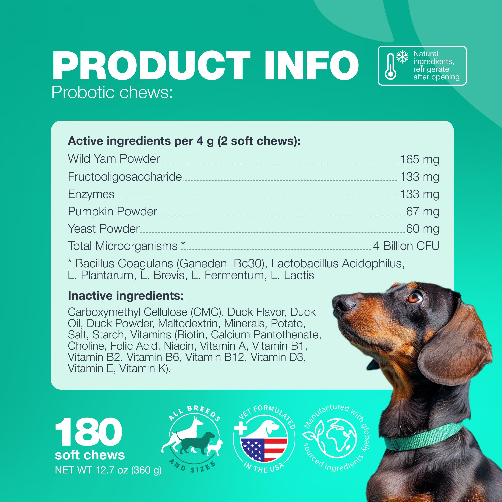 Probiotics for Dogs - Support Gut Health, Immunity, Yeast Balance, Itchy Skin, Allergies - Dog Probiotics and Digestive Enzymes - Coprophagia Deterrent for Dogs - 180 Probiotic Chews for Dogs