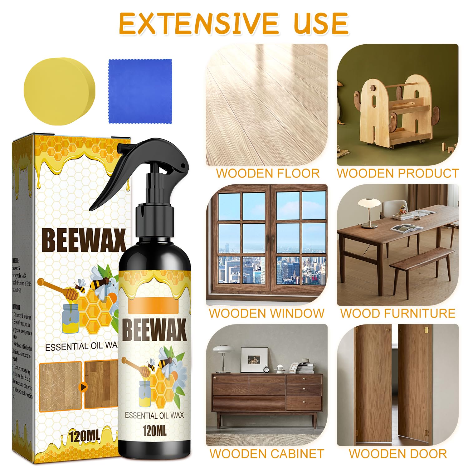 TPTAL Natural Beeswax Spray,Beeswax Furniture Polish,Beeswax Spray Cleaner,The Original Beeswax Spray Furniture Polish and Cleaner,Beeswax Polish Spray for Care Wooden Furniture,Wooden Floors(2PCS)