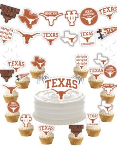 texas party supplies (42 pieces) for university of texas graduation, tailgating and birthday party decorations with texas longhorns banner and ut austin cupcake toppers decorations (texas longhorns)