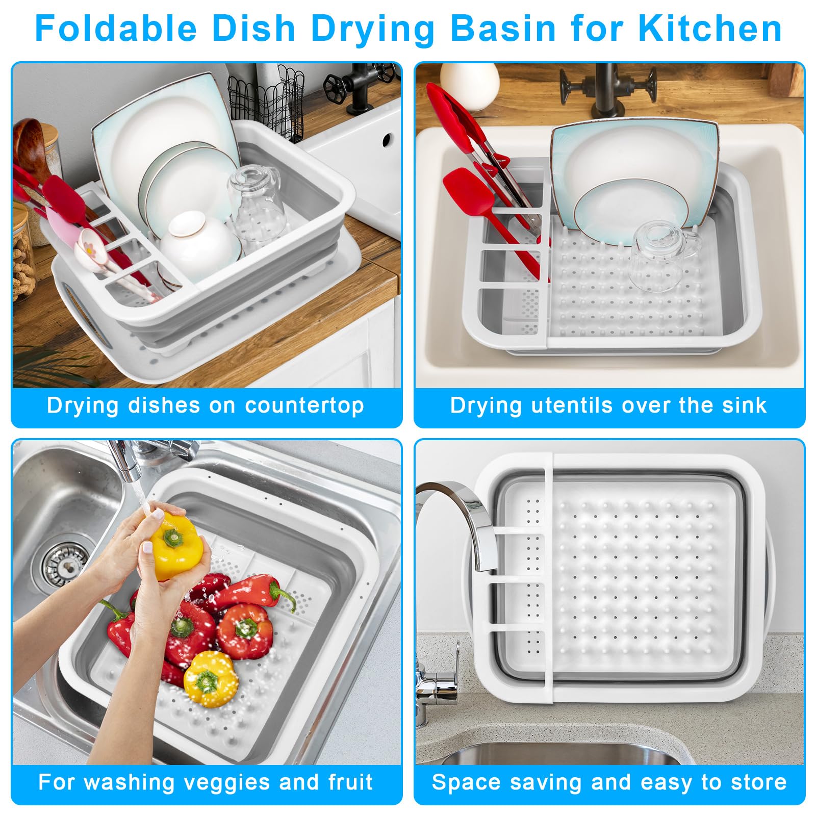 Collapsible Dish Drying Rack Portable Dish Drainers for Kitchen Counter with Drainboard,Kitchen Sink Organizer Basket RV Accessories Camper Kitchen Organization Storage Dish Rack Over Sink Drying Rack