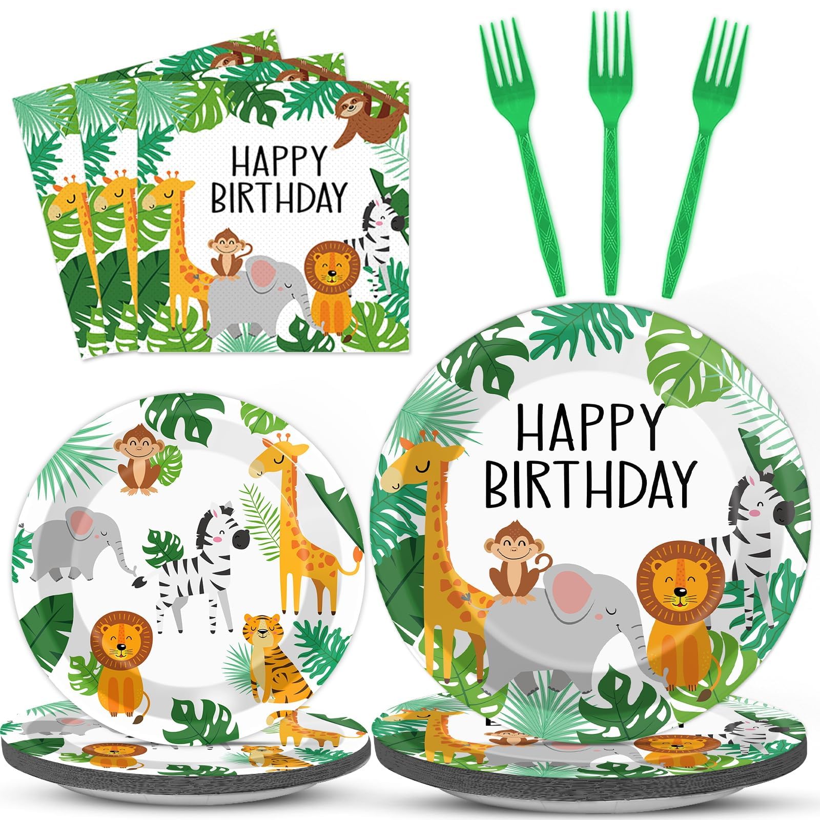 96PCS Jungle Birthday Party Plates and Napkins Safari Animals Birthday Party Decorations for 24 Guests Jungle Theme Birthday Party Tableware Set Serves Wild Animals Gold Safari Zoo Birthday Supplies