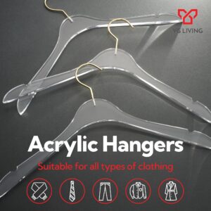 YG Living Clear Acrylic Hangers with Gold Hooks - 15 Pack - Hangers for Shirts - Clothing Hangers for Closet or Dorm - Heavy Duty Hangers to Hang Coats, Suits, Jackets - Coat Hanger with Notches