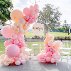 Pink Balloons Garland Arch Kit - Double Stuffed Matte Light Pink and White Cream Peach Latex Balloon Different Sizes 18 12 10 5In Boho Ballon for Baby Shower Party Decorations