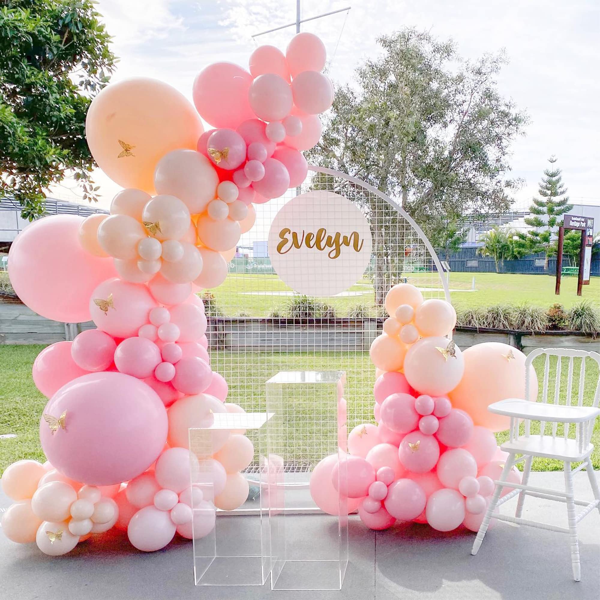 Pink Balloons Garland Arch Kit - Double Stuffed Matte Light Pink and White Cream Peach Latex Balloon Different Sizes 18 12 10 5In Boho Ballon for Baby Shower Party Decorations