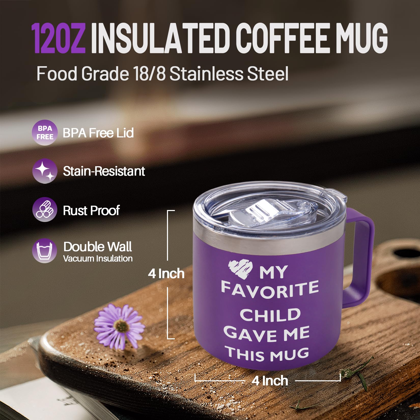 Fanunny Best Mom Gifts from Son, Daughter, Thank You Inspirational Gift for Women, Ideas Birthday Christmas Mothers Day Present, Purple Coffee Mug Cup with Handle