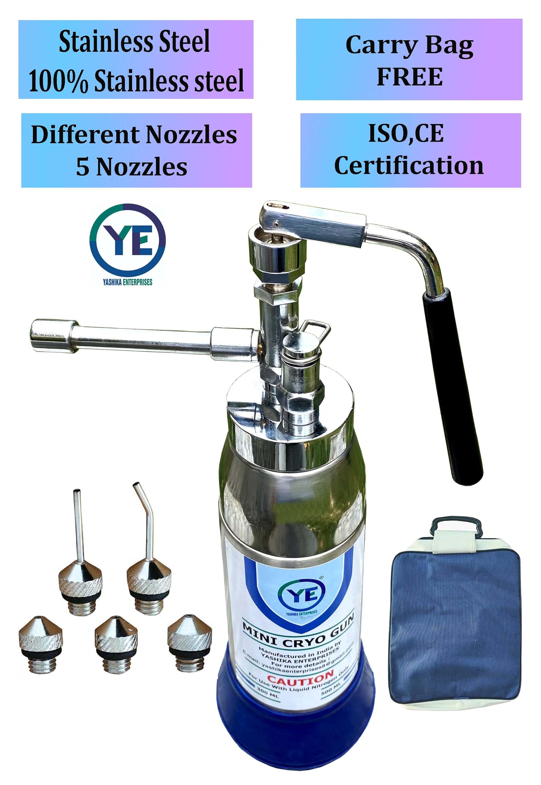 Mini Cryo Gun Liquid Nitrogen Sprayer Can for Dermatology Cryo Spray Cryo Container Capacity 300ml by Yashika Ent