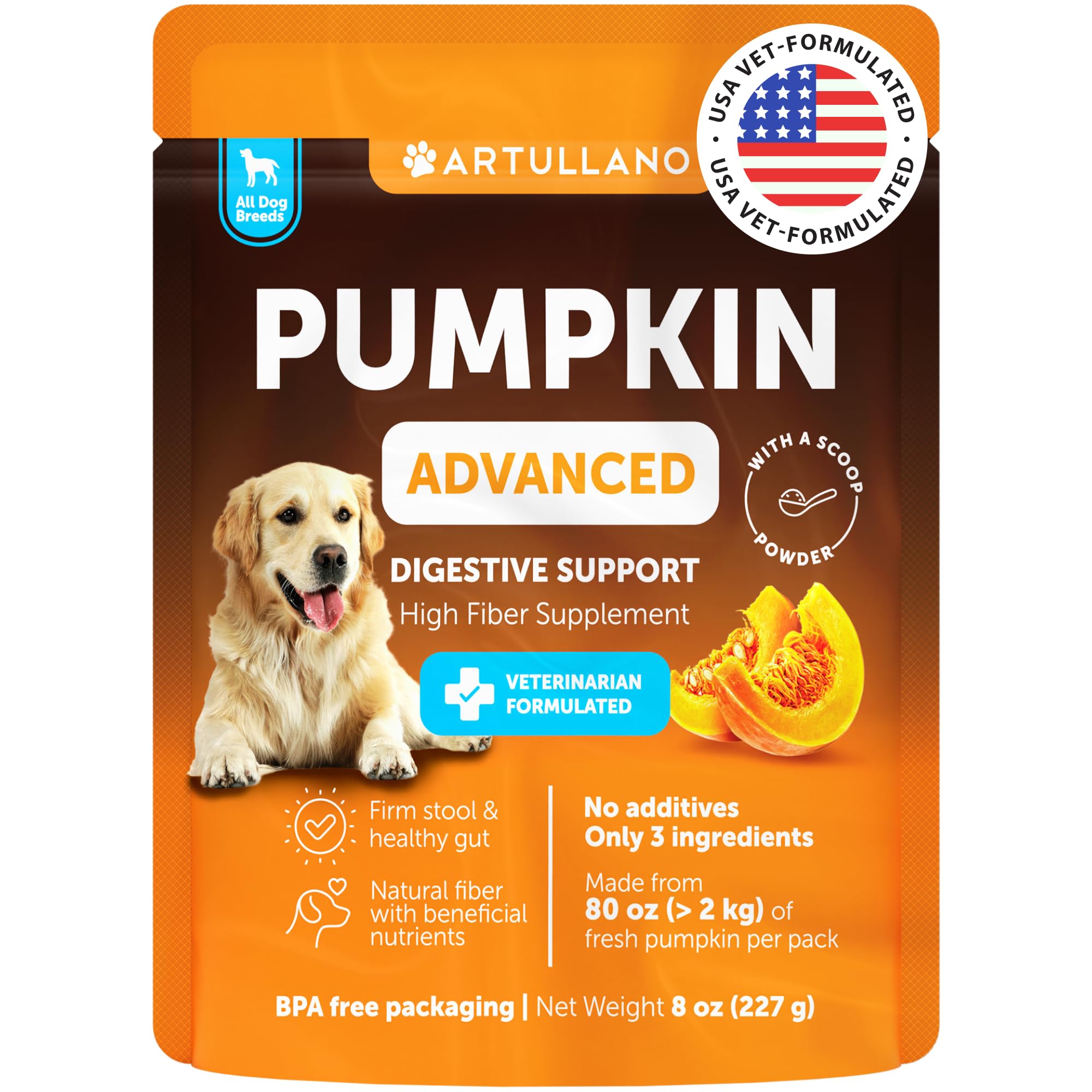 Pumpkin for Dogs - Pumpkin Powder for Dogs Digestive Support - Natural Fiber for Dogs - Healthy Stool - Mix with Water to Create Delicious Pumpkin Puree - Canned Pumpkin Alternative - 8 OZ