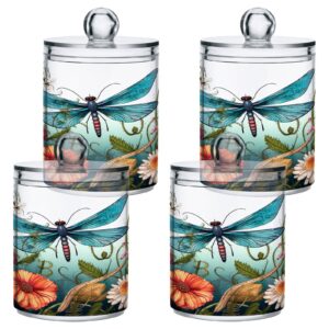 2 Pack Qtip Holder Dispenser with Lids, Dragonfly Flowers Floral Plastic Storage Containers,Bathroom Canisters Organizer for Cotton Ball, Cotton Swab, Cotton Round Pads, Floss 21214450