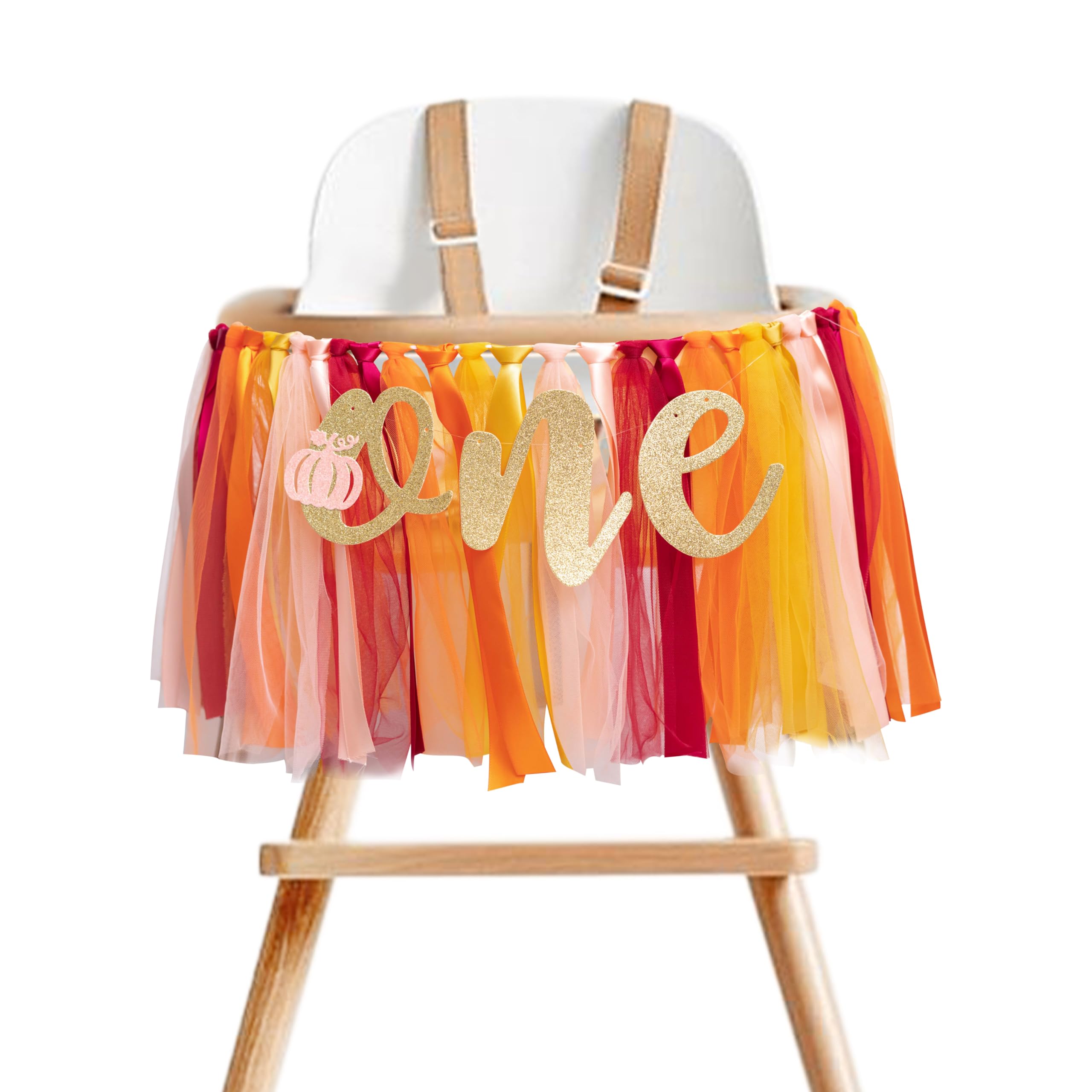 MUWEOL Little Pumpkin 1st Birthday High Chair Banner - First Birthday Highchair Ballet Banner, Halloween Birthday Party Decorations，Baby Shower Decor (Pumpkin banner orange and pink)