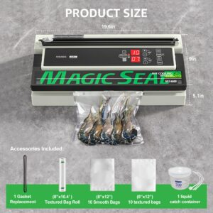 MAGIC SEAL 16'' Commercial Vacuum Sealer Machine, Meat Sealer Vacuum Packing Machine with Double Pump and Auto Cooling System, Sealing and Vacuum Time Control, Compatible with Mylar Bags