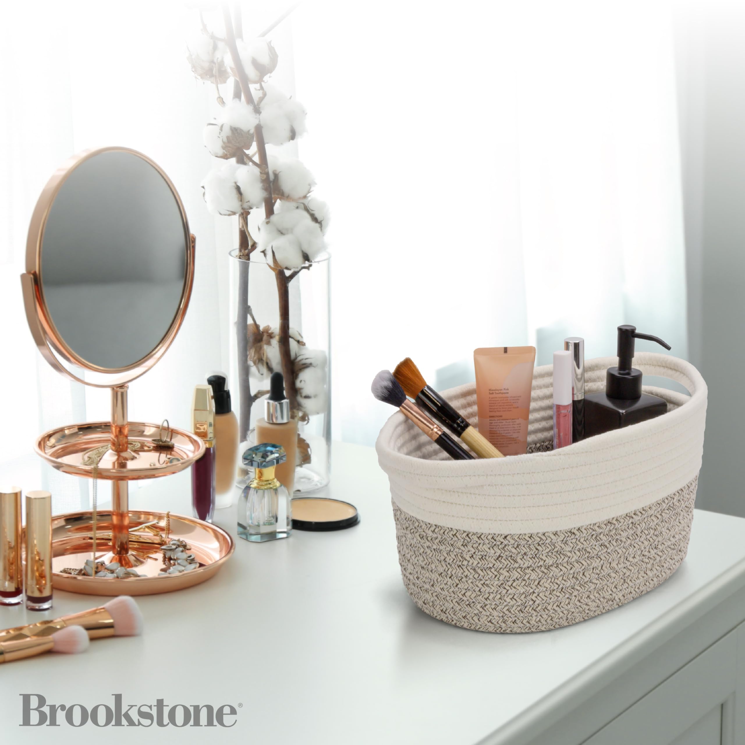 BROOKSTONE, 3 Cotton Rope Storage Baskets, Woven Bin with Handles, Baby Nursery Organizer, Suitable for Any Décor Style