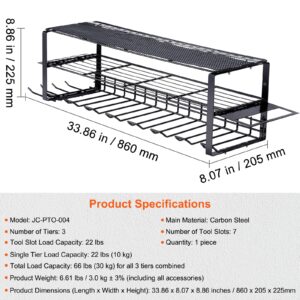 VEVOR Power Tool Organizer, 7 Slot, 3 Layers, Cordless Drill Holder Wall Mount, Battery Charging Station Storage Rack, Multi-Function Garage Organization, Heavy Duty Metal Shelf for Screwdriver Pliers